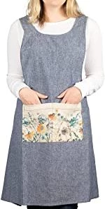 Demdaco - Meadow Flowers Denim Blue One Size Cotton Fabric Kitchen Front Pocket Apron Kitchen & Home