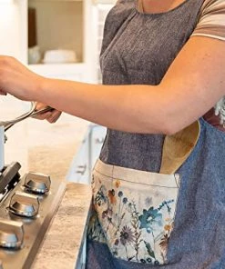 Demdaco - Meadow Flowers Denim Blue One Size Cotton Fabric Kitchen Front Pocket Apron Kitchen & Home