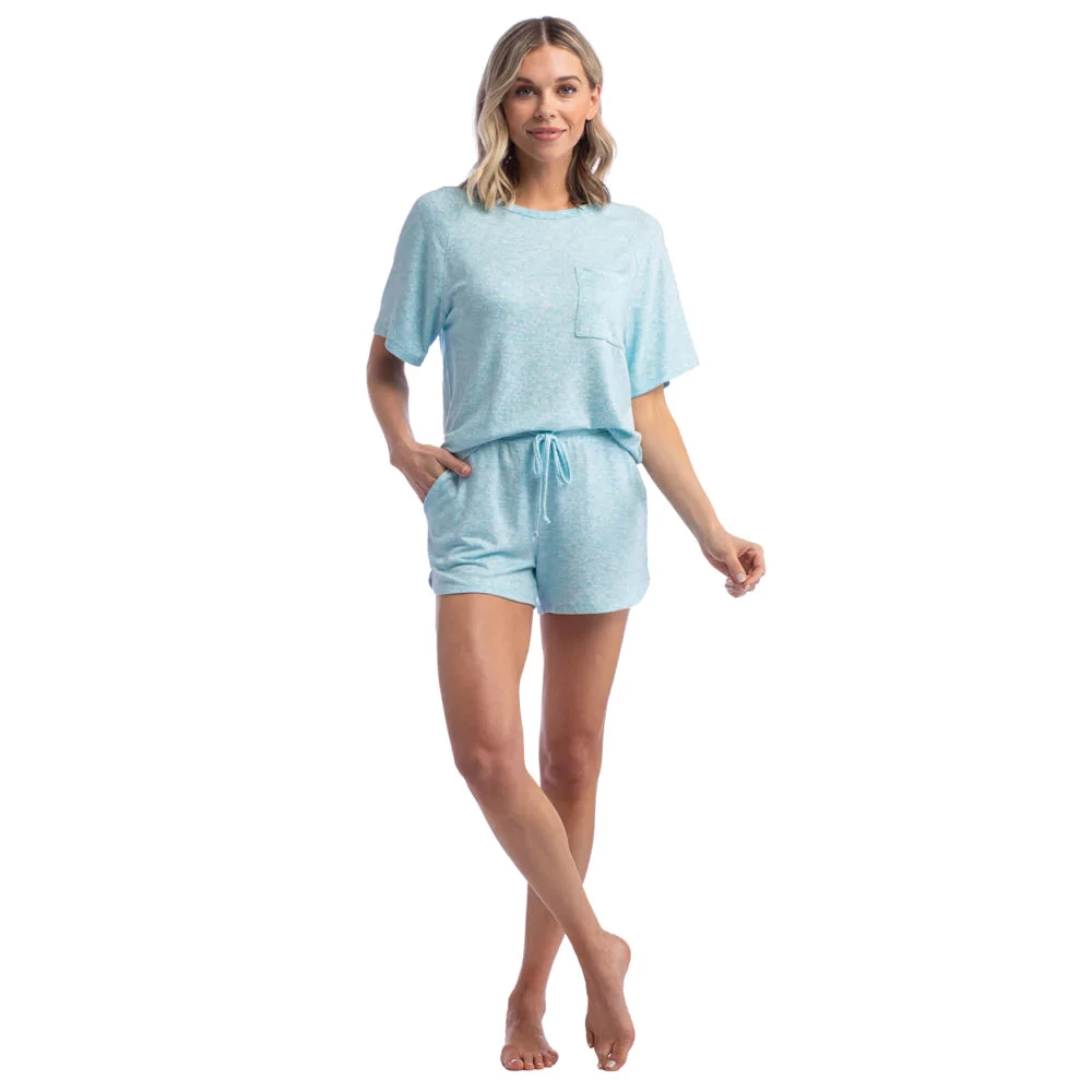 Softies Dream Slouchy Tee Top With Shorts Lounge Set - Heather Glacier Blue 1 Softies Dream Slouchy Tee Top With Shorts Lounge Set - Heather Glacier Blue