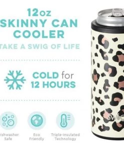 Swig Life Skinny Can Cooler- Luxy Leopard Drinkware