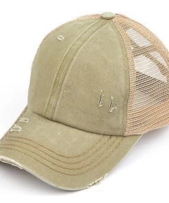 CC Beanie High Ponytail Hat- Olive/Beige Apparel & Accessories