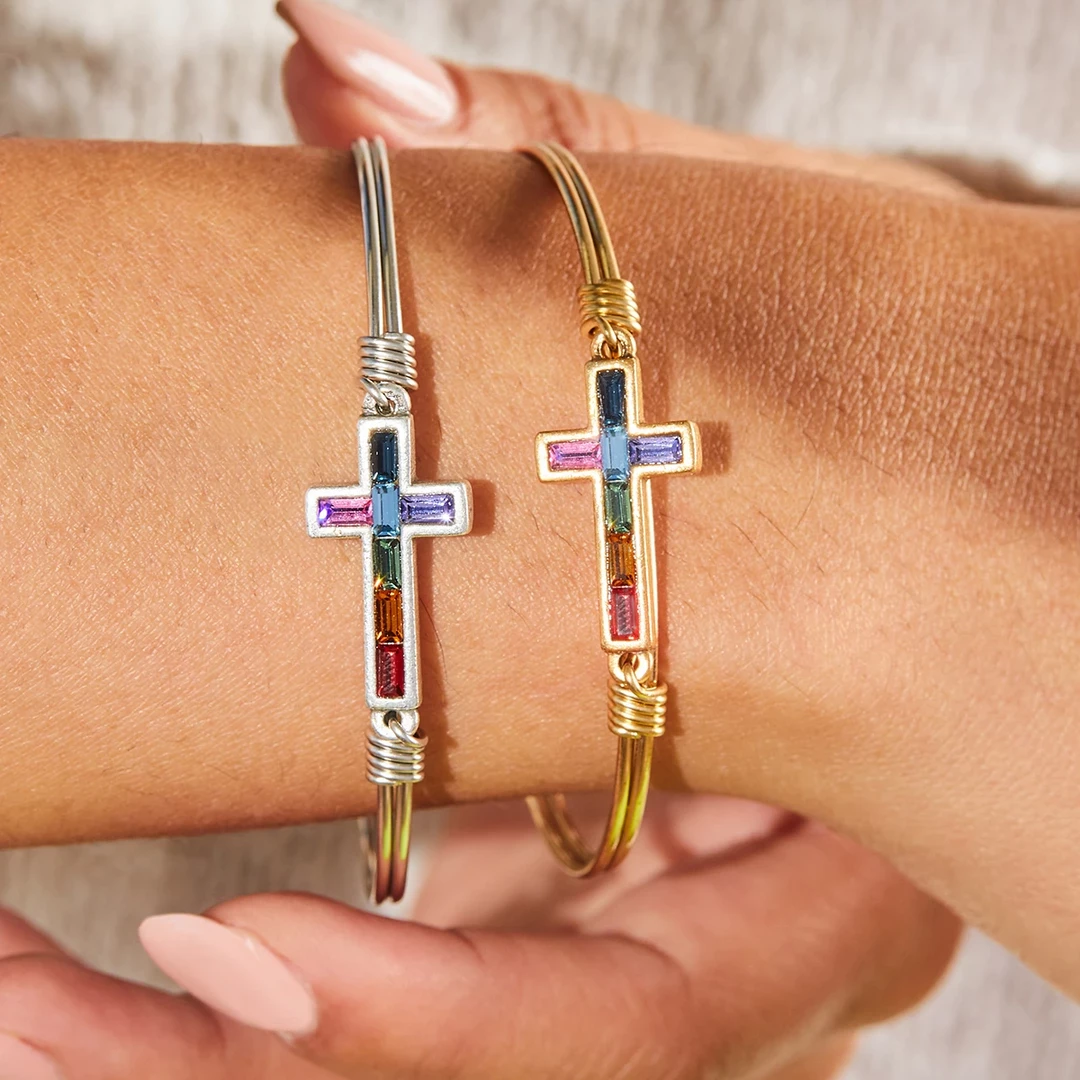 Luca+Danni- Baguette Cross Bangle Bracelet 4 Luca+Danni- Baguette Cross Bangle Bracelet