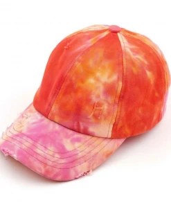 CC Beanie Apparel & Accessories High Ponytail Hat- Orange Tie Dye