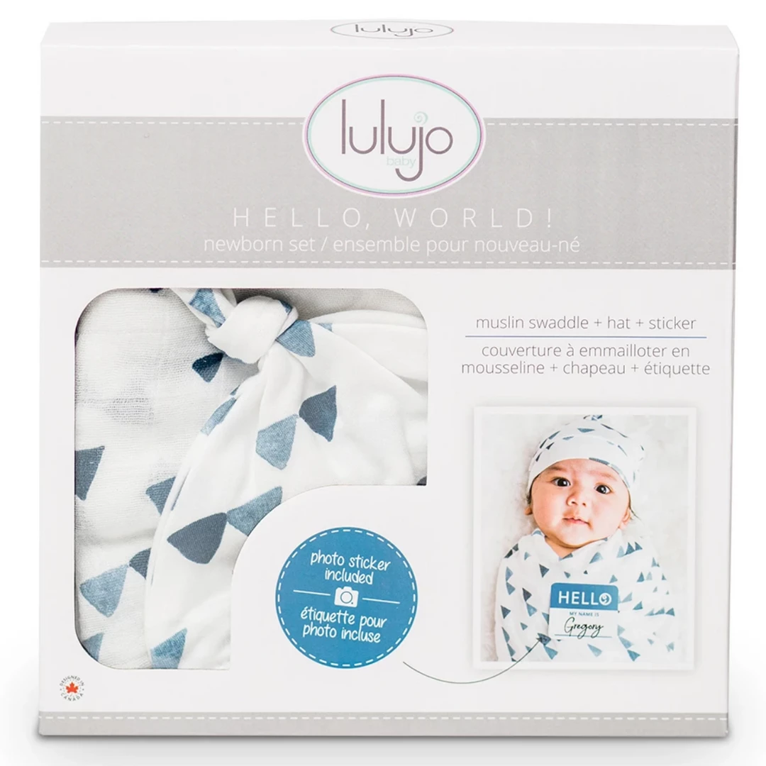 Lulujo Hello World Newborn Set- Navy Triangles Baby 1 Lulujo Hello World Newborn Set- Navy Triangles Baby