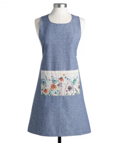 Demdaco - Meadow Flowers Denim Blue One Size Cotton Fabric Kitchen Front Pocket Apron Kitchen & Home